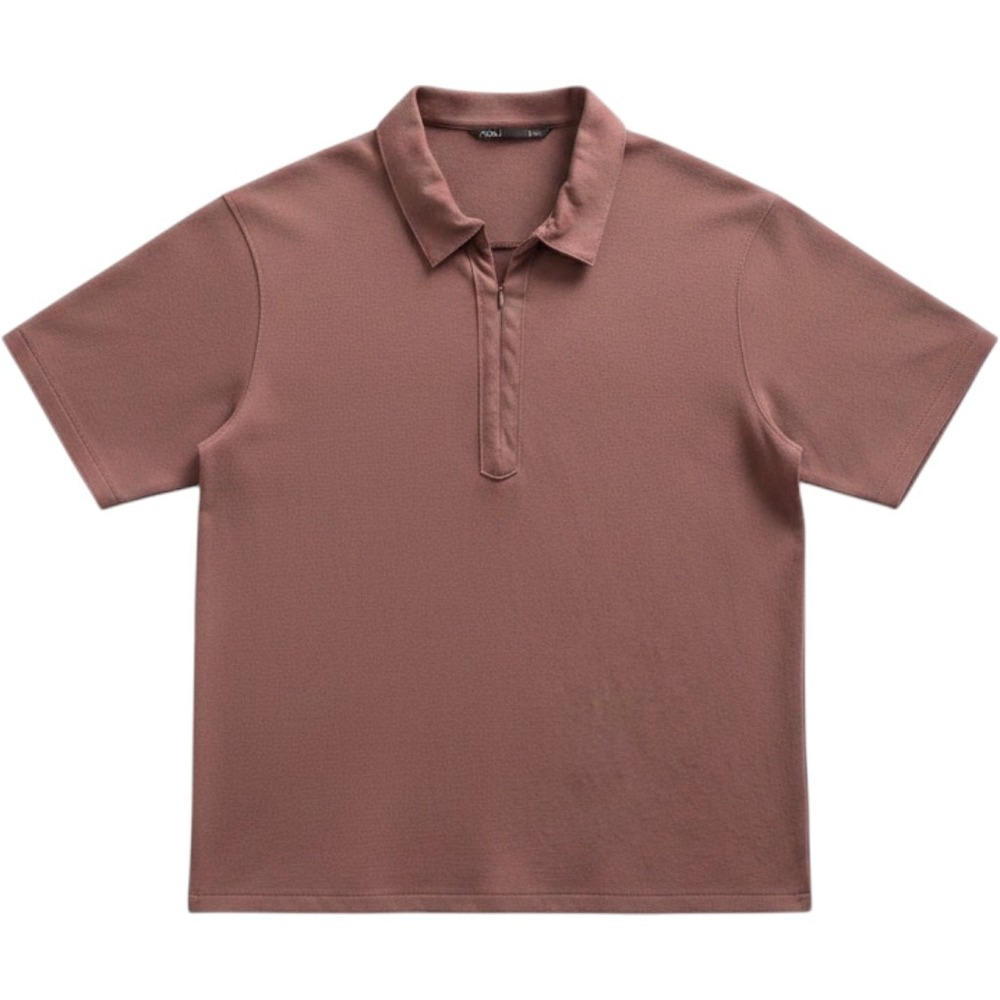 Nau Polo Shirt Mens Large Brown Organic Cotton Quarter Zip Short Sleeve Earthy